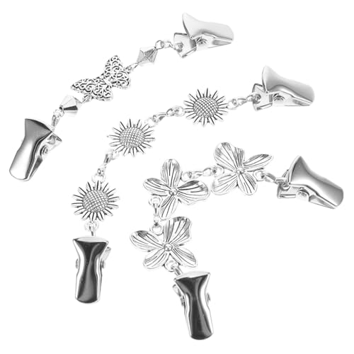 COMPUKAS 3 Stück Vintage Pullover Clips Damen Cardigan Clips für Strickjacken Dekorative Broschen mit Blumen Schmetterlingsmotiv Vielseitige Schal Kragenclips zur Kleidungsfixierung von COMPUKAS