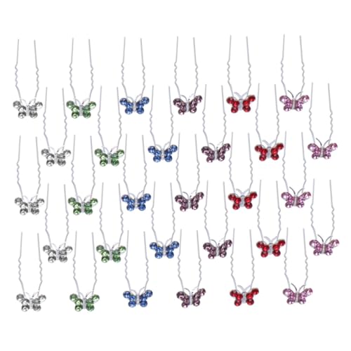 COMPUKAS 30 Stück Teiliges U Förmige Strass Haarnadeln Schmetterling Haarstäbe für Damen Braut Hochzeitsfeier Haar Accessoires in Weiß Hellblau Helllila Hellgrün Hellrosa Rot von COMPUKAS