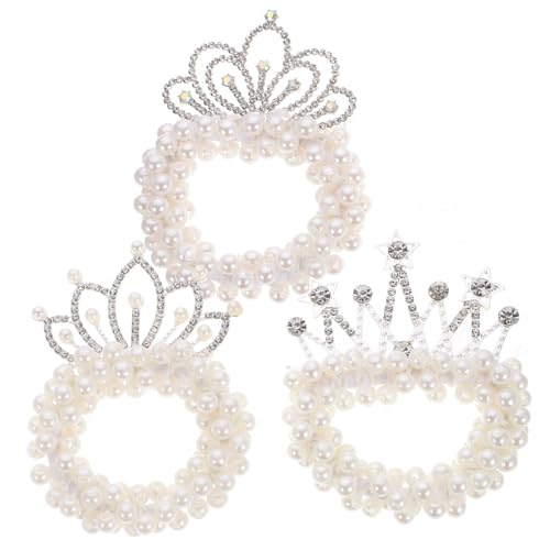 COMPUKAS 3stücke Teiliges Haarbänder Mit Perlenkrone Elastische Haargummis Für Mädchen Für Feste Hochzeiten Und Geburtstage Verschiedene Designs Schickes Haaraccessoire von COMPUKAS