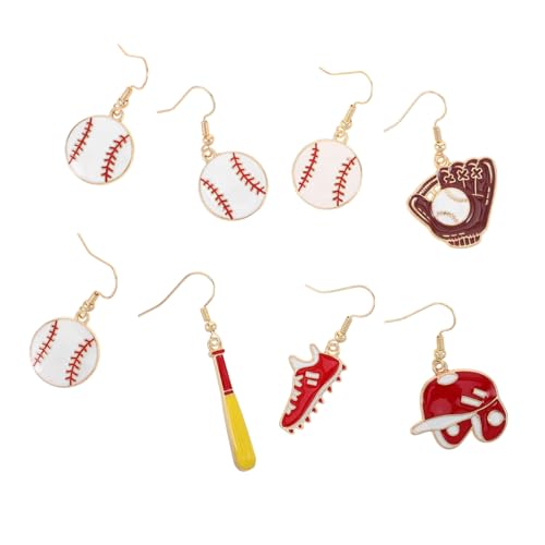 COMPUKAS 4paar Baseball-ohrringe Für Frauen Sport-ohrhänger Mit Hut Und Fledermaus-anhänger Verspieltes Design Leicht Und Angenehm Für Baseball-fans Und Gesellschaftliche Anlässe von COMPUKAS