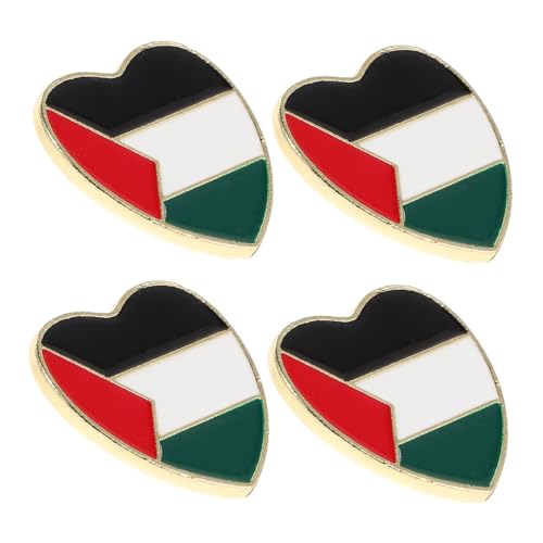 COMPUKAS 4 Stück Palästina Flaggen Broschen Goldfarben Herz Design Patriotische Anstecknadeln für Kleidung Party Dekoration Solidarität Geschenk von COMPUKAS