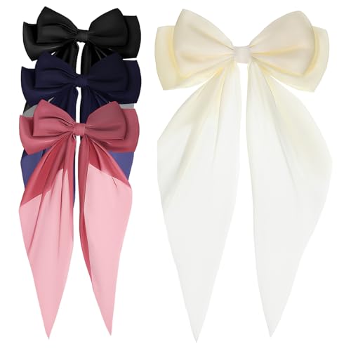COMPUKAS 4 Stück Teiliges Große Haarschleifen Haarspangen für Frauen und Mädchen Stabile Bequeme Clips in Klassisch Weiß Rosa Eleganter Haarschmuck mit Niedlichem Schleifendesign von COMPUKAS