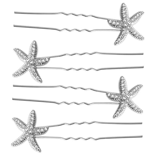 COMPUKAS 4 Stück Teiliges Haarschmuck aus Legierung Silberne Seestern Haarpins Stilvolle Braut accessoires für Strandhochzeiten Festliche Haarnadeln für Frauen Geeignet für Partys und von COMPUKAS
