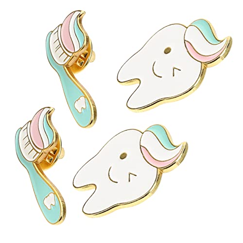 COMPUKAS 4 Stück Teiliges Kreative Zahn und Zahnbürsten Broschen Lackiertem Süße Anstecknadeln für Rucksäcke Kleidung Hüte Geschenkidee Kawaii Pins Einfach zu Befestigen von COMPUKAS