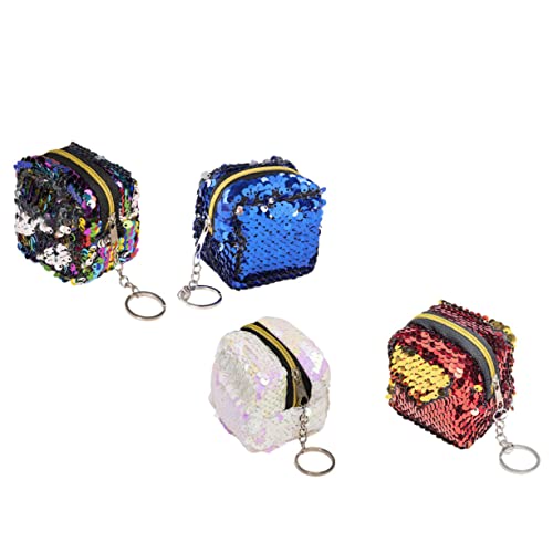COMPUKAS 4 Stück Teiliges Münzgeldbörse mit Pailletten Kompakte Vielseitige Aufbewahrungstasche für Kleingeld Karten Kosmetik Tragbar für Schule Freizeit Shopping in Rot Blau Schwarz von COMPUKAS