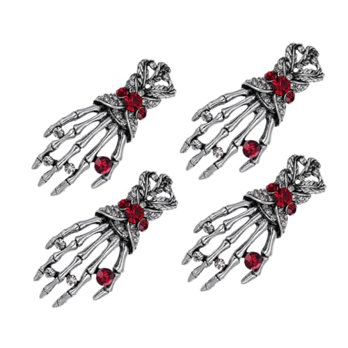 COMPUKAS 4 Stück Teiliges Punk Broschen Skull Hand Design mit Strass Retro Legierung Anstecknadeln für Männer und Frauen Modische Pins für Jacken Pullover und Accessoires von COMPUKAS
