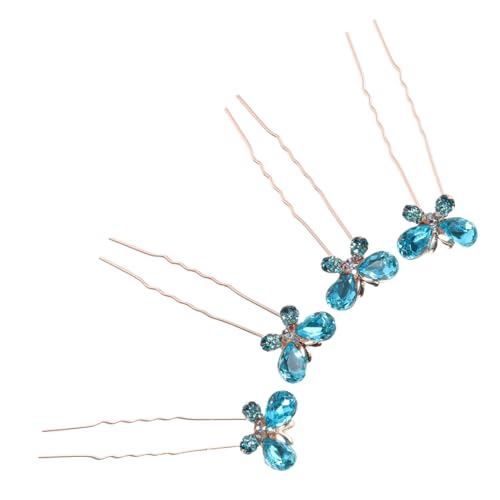 COMPUKAS 4 Stück Teiliges U Förmiges Haarnadel mit Funkelnden Schmetterlings Haarspangen Strassbesetzte Haarschmuck Sticks für Damen Leicht Vielseitig für Hochzeit Party Alltag und von COMPUKAS