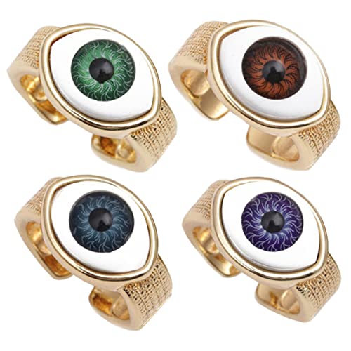 COMPUKAS 4Stücke Teiliges Verstellbare Hip Hop Ringe mit Augen für Männer Frauen Ästhetische Vintage Ringe Trendiger Schmuck für Partys von COMPUKAS
