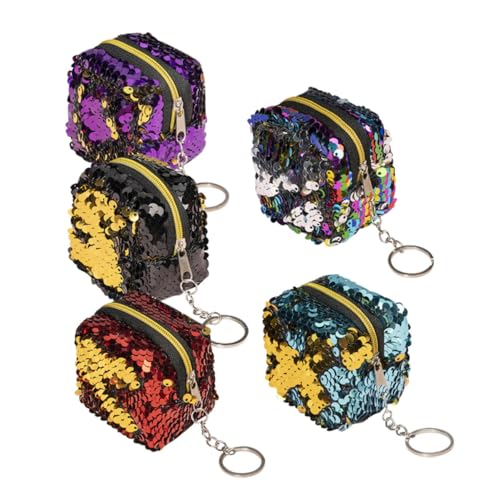 COMPUKAS 5 Stück Teiliges Mini Cube Geldbörsen Glänzende Kleine Münzbörsen aus Robustem Material Kompakte Aufbewahrungstaschen für Kleingeld und Schmuck Vielseitig für Damen und Mädchen von COMPUKAS