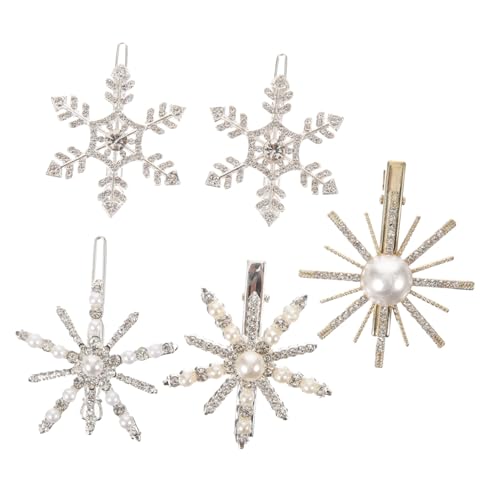 COMPUKAS 5 Stück Teiliges Schneeflocken Haarklammern mit Perlen und Diamantbesatz Glänzende Haarspangen für Damen Eleganter Haarschmuck für Hochzeit Geburtstag und Festliche Anlässe von COMPUKAS