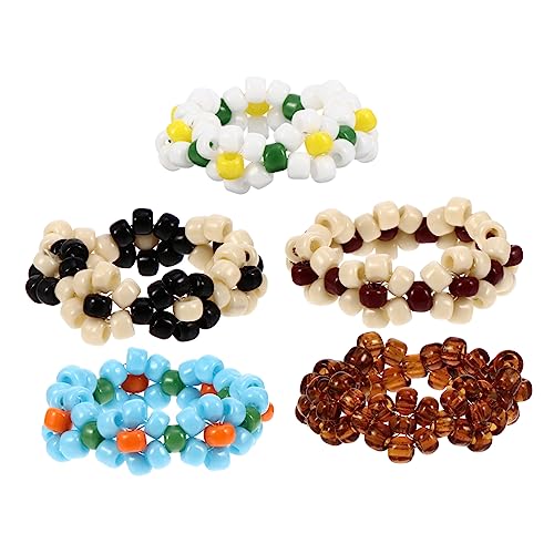 COMPUKAS Damen Schmuckring 5 Stücke Blumen Ring Satz Bunte Perlen Fingerringe Kreative Moderinge für Mädchen Schmuck Dekoration für Kinder und Anlässe von COMPUKAS