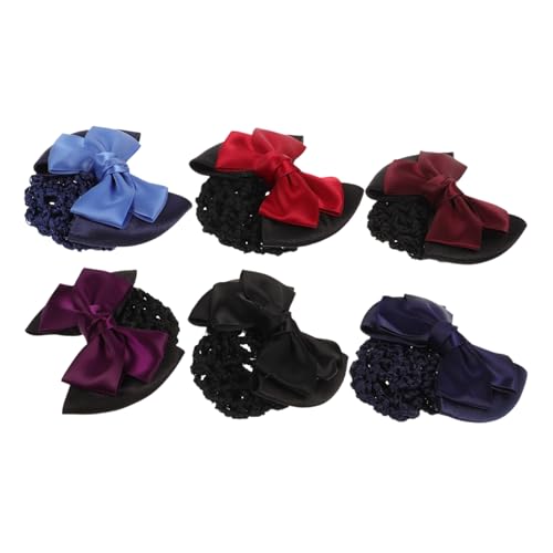 COMPUKAS 6 Stück Teiliges Elastisches Haarnetz mit Schleife Professionelle Damen Haarklammer Atmungsaktives Dutt Haarspangen für Büro Party und Alltag in Rot Blau Weinrot Dunkelviolett und von COMPUKAS