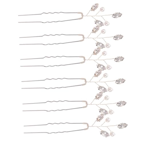 COMPUKAS 6 Stück Teiliges Haarschmuck Braut mit Perlen und Strass Leichte U förmige Haarnadeln in Silber Eleganter Brautschmuck für Hochzeit Party und Festliche Frisuren von COMPUKAS