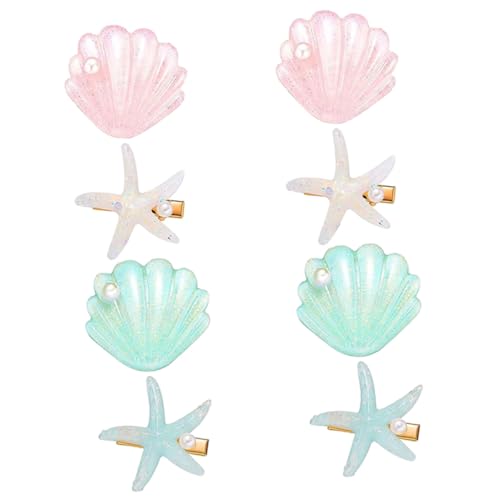 COMPUKAS 8 Stück Teiliges Haarschmuck für Mädchen Muschel und Seestern Haarspangen Hellrosa Modische Haarclips mit Perlen für Vielseitige Frisur Accessoires von COMPUKAS