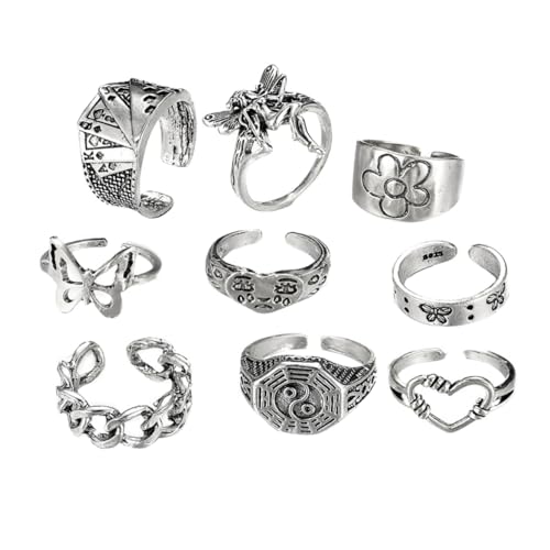 COMPUKAS 9 Stück Teiliges Verstellbares Alloy Finger Ring mit Kreativem Vintage Look Offenes Design Party Schmuckstücke für Damen und Herren Einzigartige Geschenkidee von COMPUKAS