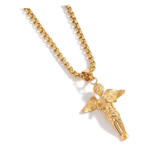COMPUKAS Angel Necklace mit Betendem Jungen Anhänger Halskette für Herren und Damen Goldfarbene Halskette Modisches Schmuckstück für Festliche Anlässe und Alltag von COMPUKAS