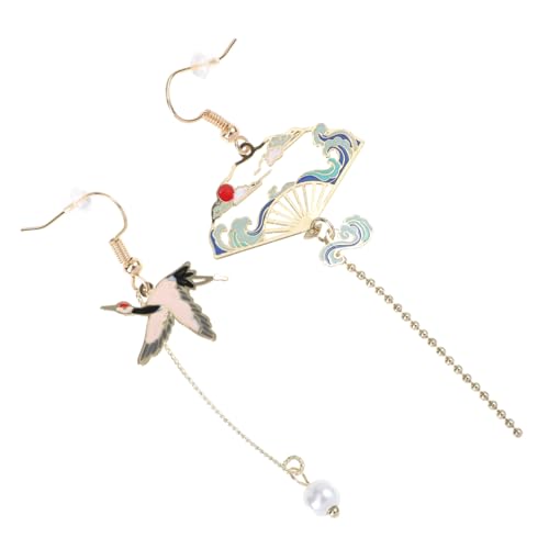 COMPUKAS Fächerohrringe Asymmetrisch Mit Kranichmotiv Chinesischer Stil Ethnische Ohrringe Für Damen Retro-design Mit Wolken-detail von COMPUKAS