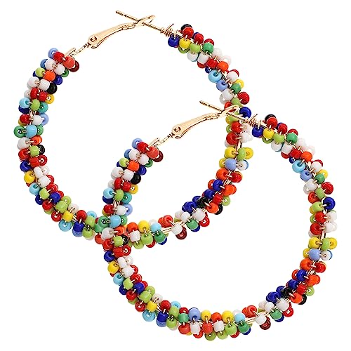 COMPUKAS Boho Circle Earrings Damen Bunte Perlen Creolen Modisch Leicht Kombinierbar Party Geburtstag Hängeohrringe Stilvoll für Alltag und Fest von COMPUKAS