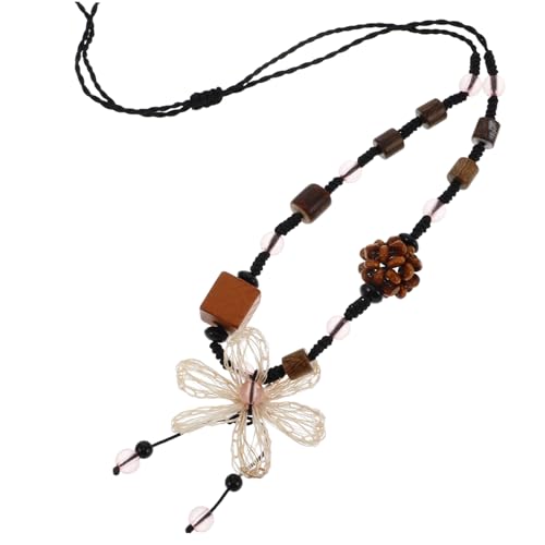 COMPUKAS Boho Holzperlen Halskette Damen Vintage Blüten Design Choker Leichtes Naturholz Strand Schmuck für Alltag Urlaub von COMPUKAS