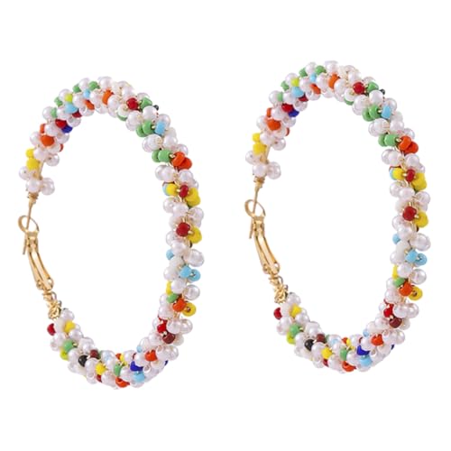 COMPUKAS Boho Statement Ohrhänger Große Bunte Perlen Creolen Damen Modeschmuck Vintage Stil für Geburtstag Valentinstag Arbeit Alltag von COMPUKAS