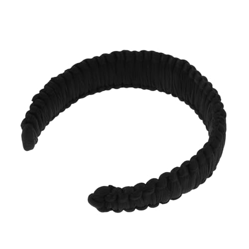 COMPUKAS Breiter Geflochtener Haarreifen für Damen Französischer Stil Haarschmuck für Make Up und Hautpflege und Luxuriöses Spandex Haarband Schwarz von COMPUKAS