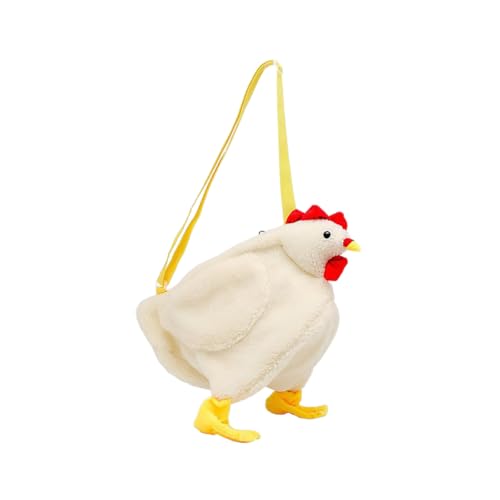 COMPUKAS Cartoon Huhn Umhängetasche Plüsch Schultertasche Niedlich Freizeit Handtasche Damen Crossbody Bag Weiß Praktisch Alltagstasche von COMPUKAS