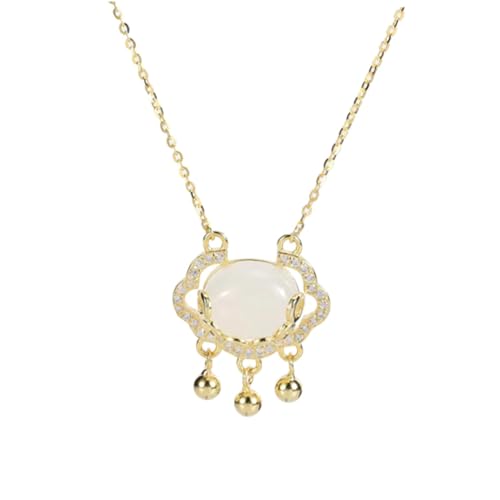 COMPUKAS Chinesische Jade Anhänger Halskette Goldfarbene Lock Kette Damen Schmuck Elegant Vielseitig Für Alltag und Party von COMPUKAS