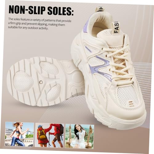 COMPUKAS Chunky Sneaker Damen mit Dicker Sohle Modische Schnürschuhe aus Strapazierfähigem PU rutschfeste Sportschuhe für Frauen Bequeme Alltagsschuhe Vielseitig Kombinierbar von COMPUKAS