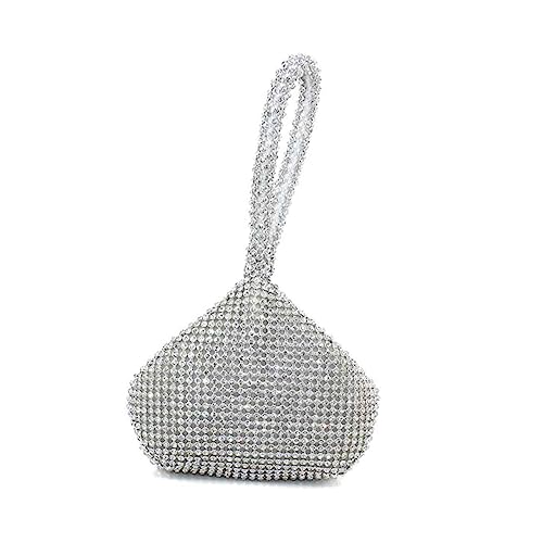 COMPUKAS Damen Abendtasche mit Silbernen Strasssteinen Clutch mit Dreieck Design Umhängetasche für Hochzeit Party Prom und Festliche Anlässe von COMPUKAS