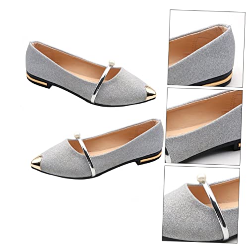 COMPUKAS Damen Ballerinas mit Spitz Zulaufender Form Flache Nude Schuhe mit Perlendekor rutschfest Komfortabel für Sommer Vielseitig Kombinierbar für Arbeit Party und Alltag von COMPUKAS
