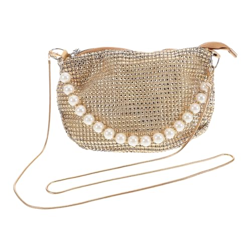 COMPUKAS Damen Clutch mit Perlenbesatz Handheld und Einzelschulterriemen Stilvolle Abendtasche für Hochzeit Party und Besondere Anlässe Modische Handtasche in Gold von COMPUKAS
