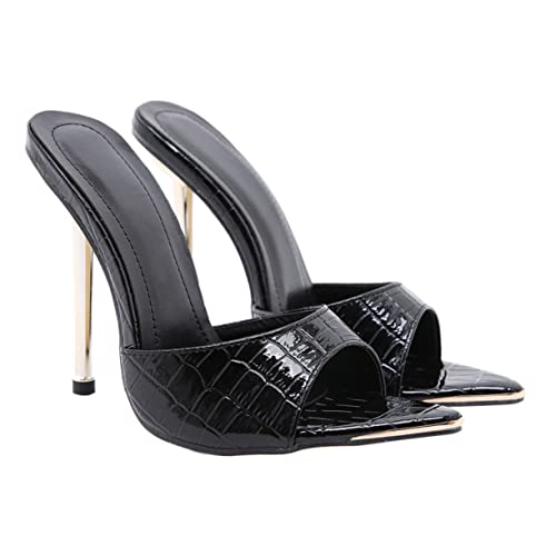 COMPUKAS Damen High Heel Sandalen Spitz Metallabsatz Sommer Schuhe Party Festlich Komfortabel Stylish Schwarz von COMPUKAS