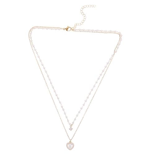 COMPUKAS Damen Perlen Herz Kette Goldfarben Choker Halskette Leicht Elegant Modisch Schmuck Für Frauen Mädchen Alltag Party von COMPUKAS