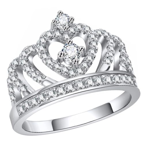 COMPUKAS Damen Ring Krone Design Herzform Schmuck Alloy Material Langlebig Eleganter Fingerring für Alltag und Silber von COMPUKAS