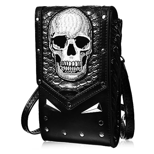COMPUKAS Damen Umhängetasche Schwarz PU Crossbody Bag Leicht Verstellbarer Schultergurt Abnehmbar Modisch Skull Muster Vielseitig Für Alltag Freizeit von COMPUKAS