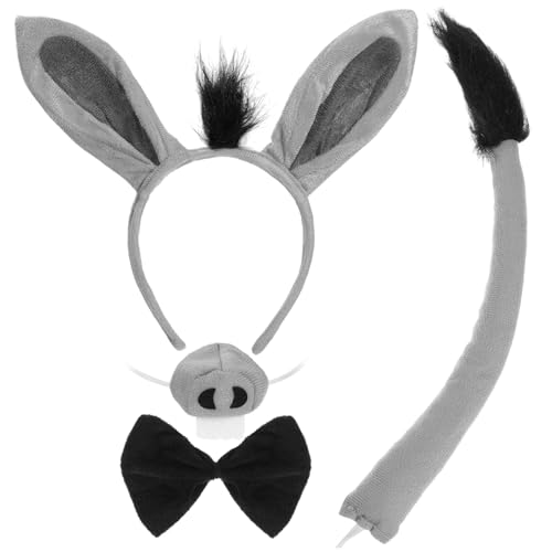 COMPUKAS Donkey Kostüm mit Stirnband Schleife Nase und Lustige Esel Ohren Haarreif Verkleidung für Halloween Fasching Karneval und Kostümparty Unisex und Erwachsene von COMPUKAS