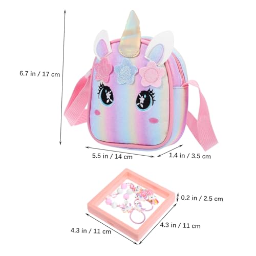 COMPUKAS Einhorn Crossbody Tasche mit Reißverschluss und Verstellbarem Schultergurt Süße Cartoon Umhängetasche mit Gesticktem Einhornmotiv und Passendem Unicorn Schmuck Armband Geschenk von COMPUKAS