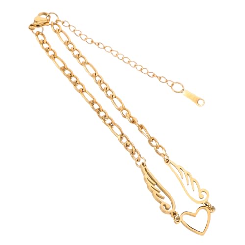 COMPUKAS Einstellbares Edelstahl Fußkettchen Damen mit Herz und Engelsflügel Anhänger Robust und Modisch Verstellbare Kette für Strand und Alltag Schmuck für Mädchen und Teens von COMPUKAS
