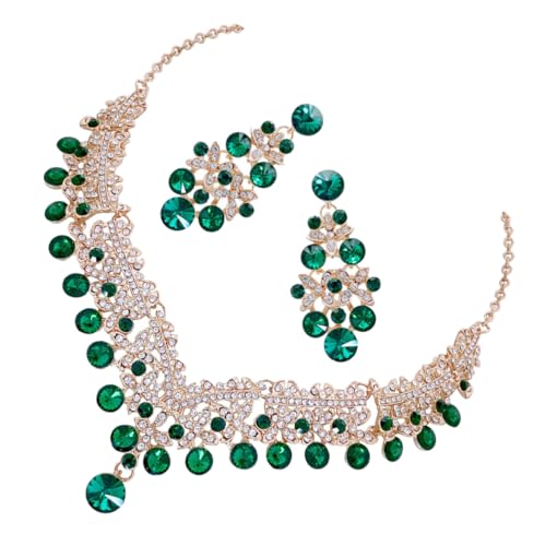 COMPUKAS Elegantes Damen Schmuckset mit Goldgrünem Strass Halskette und Ohrstecker Modischer Brautschmuck für Party und Abendkleid Zarte Zirkonia Akzente für Mädchen und Frauen von COMPUKAS