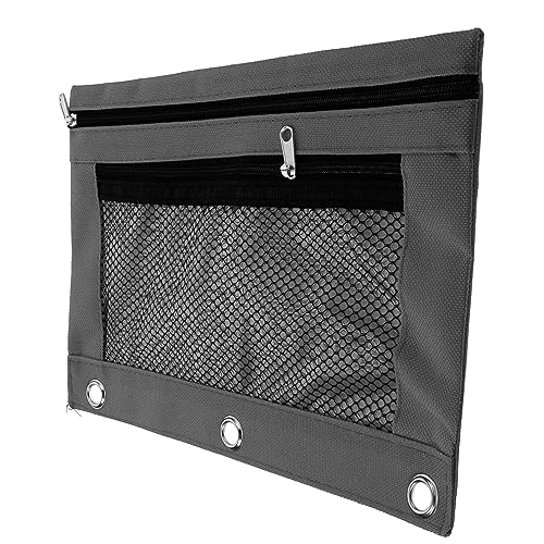 COMPUKAS Federmäppchen aus Oxford Reißverschluss Stiftetui für Büro und Schule Transparente Ringbuch Tasche Graues Schreibwaren Organizer Mäppchen von COMPUKAS