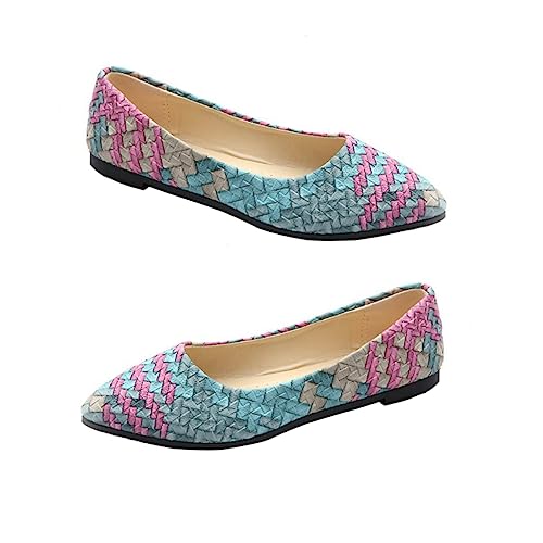 COMPUKAS Flache Damenschuhe mit Spitzem Zehenbereich Atmungsaktive Bequeme PU Ballerinas für Frühling Herbst Einfach Anzuziehen Geeignet für Alltag Büro und Reisen Modisches Design in Blau von COMPUKAS