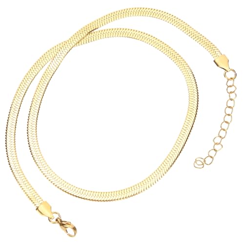 COMPUKAS Flache Schlangenkette Halskette aus Edelstahl Goldfarbene Snake Chain für Damen und Mädchen Stilvolle Clavicle kette Passend zu Kleidern und Alltagsschmuck von COMPUKAS