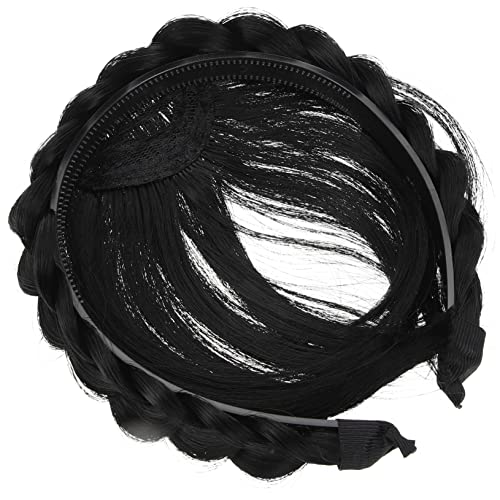 COMPUKAS Geflochtenes Stirnband mit Fronthaar Ansatz Natürlich Schwarzes Fake Bangs Haarteil für Damen und Mädchen Leichtes Haarschmuck Accessoire für Partys Cosplay und Alltag von COMPUKAS