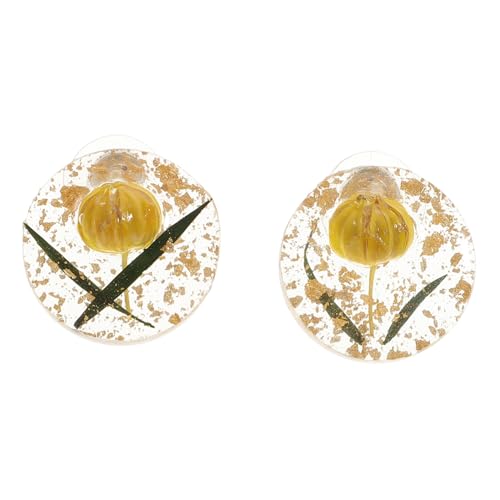 COMPUKAS Goldfolie Ohrstecker Damen Vintage Blüten Ohrschmuck Resin Leicht Elegant Alltags Schmuck Geschenk von COMPUKAS