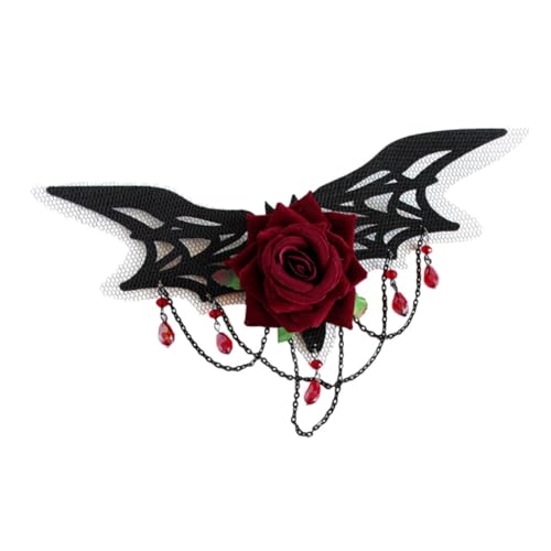 COMPUKAS Valentinstag Haarschmuck Für Frauen Gothic Bat Haarclips Mit Eleganten Rosenblumen-tasseln Für Party-outfits Und Kreative Fotorequisiten von COMPUKAS
