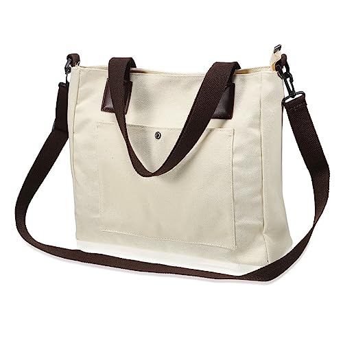 COMPUKAS Große Canvas Tasche Damen Langlebige Weiße Schultertasche Geräumige Einkaufstasche Minimalistischer Look Vielseitige Handtasche für Alltag und Strand von COMPUKAS