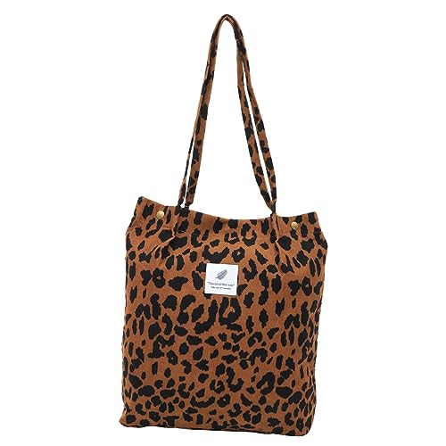 COMPUKAS Große Cord Schultertasche Damen Umhängetasche Modisch Leopard Muster Milchvieh Großes Fassungsvermögen Leicht Tragbar Für Arbeit Alltag Herbst Winter von COMPUKAS