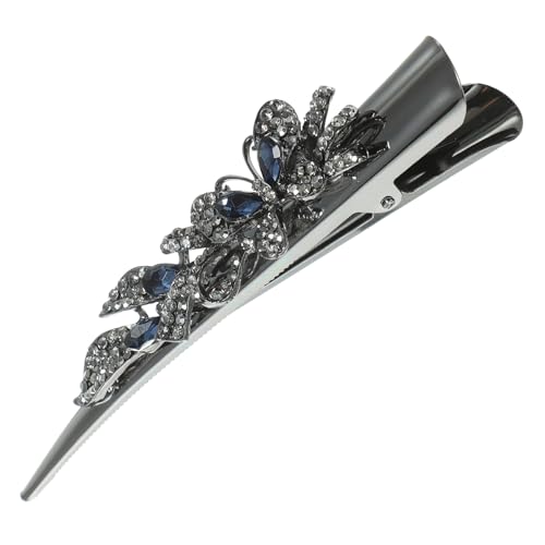 COMPUKAS Große Glänzende Haarklammer aus Metall mit Kristallbesatz Rutschfeste Entenschnabel Spange für Damen Eleganter Haarschmuck für Pferdeschwanz Hochzeit und Alltag Vintage Blau von COMPUKAS