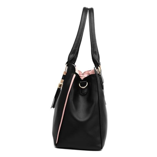 COMPUKAS Große PU Schultertasche Damenhandtasche mit Verstellbarem Trageriemen Multi tasche Großer Fassungsvermögen Alltag Party Shopping Crossbody Bag Schwarz von COMPUKAS