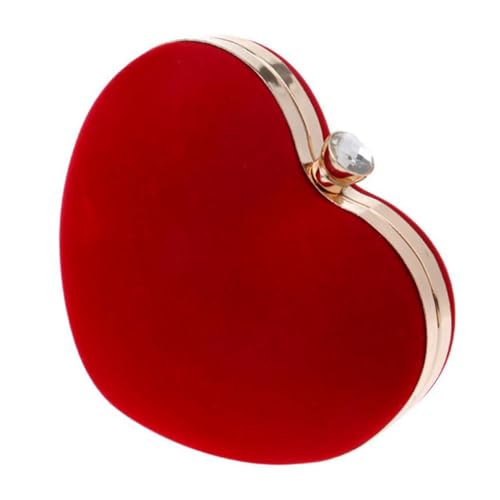 COMPUKAS Herzförmige Damen Clutch Handtasche Abendtasche Kette Rote Handgefertigte Stilvolle Dinner Cocktail Party Tasche von COMPUKAS